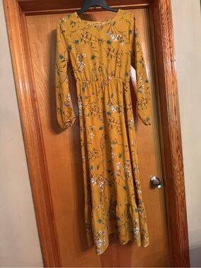 Mustard Floral Viscose Top with Pink & Navy Accents